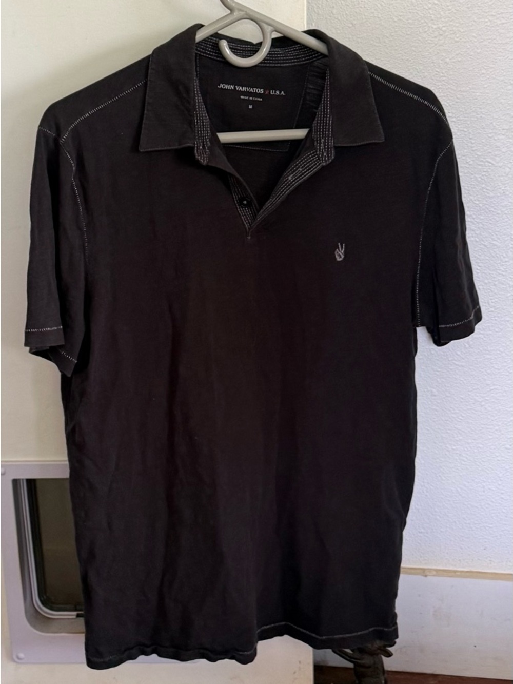 John Varvatos U.S.A. Charcoal Button-Down Shirt with Contrast Stitching